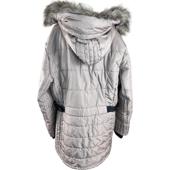 Susan Graver Water-Resistant Puffer Coat with Faux Leather Detail Thistle Large - Picture 10 of 12